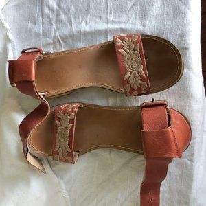 Latigo Leather Embroidered Sandals Rust 9.5